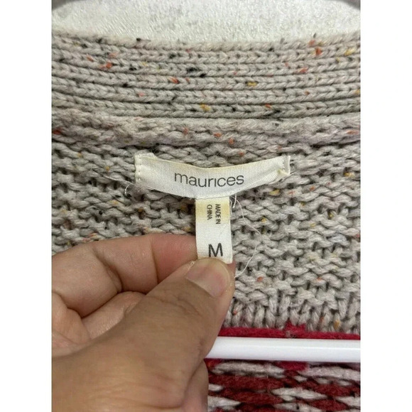 MAURICES Women Sweater Neutral Cardigan Chunky Open Knit Wool Blend Aztec Medium - Picture 5 of 9